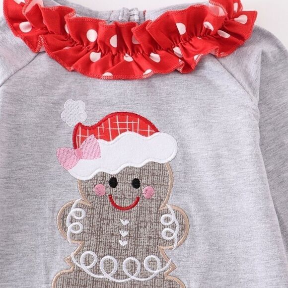 Gingerbread Applique Boutique Christmas  Ruffle Romper - Picture 2 of 6